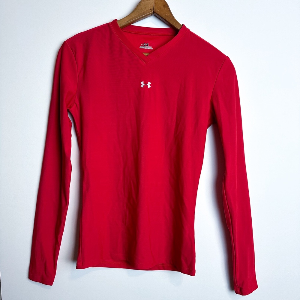 UA Red Long Sleeve V-Neck Undershirt
